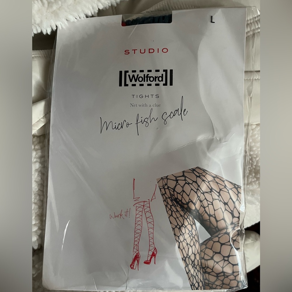 Wolford Womens Micro Fish Scale Tights Large NIP